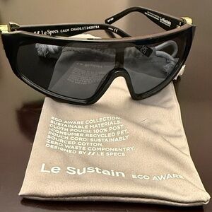 Le Specs Black Wraparound Sunglasses with Eco Aware Pouch